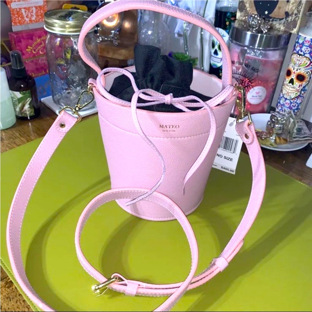 NWT MATEO NEW YORK The Madeline Leather Bucket Bag -Blush Pink - retails at $495